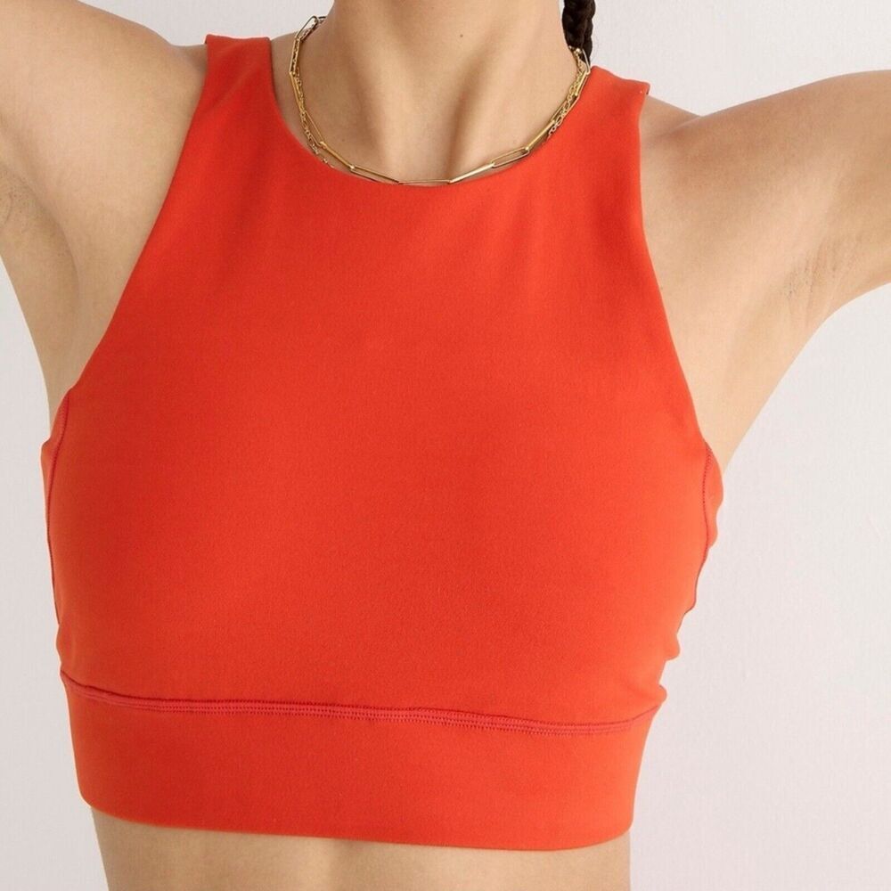 J.Crew Sports Bra Womens 2XS XXS Orange CloudStretch High Neck Moisture Wicking